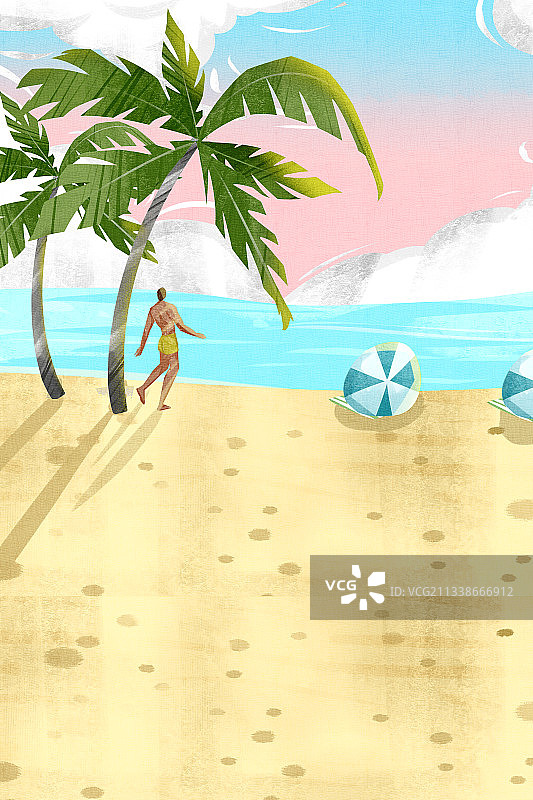 海边晴天风景插画背景图片素材