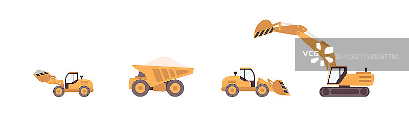 自卸车、挖掘机、推土机和反铲挖掘机图片素材