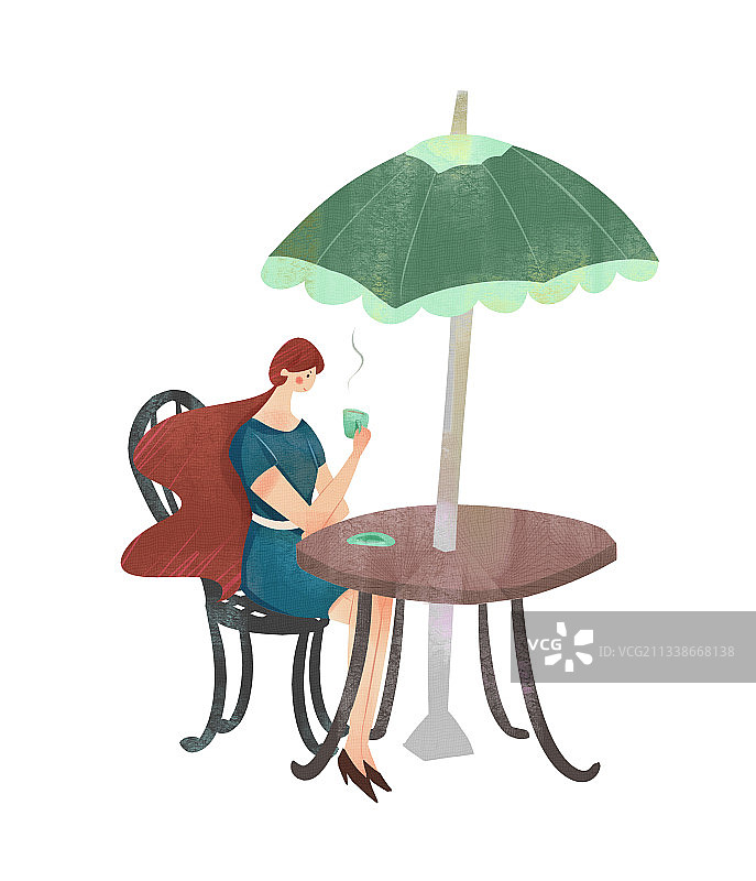 女性喝咖啡插画元素图片素材