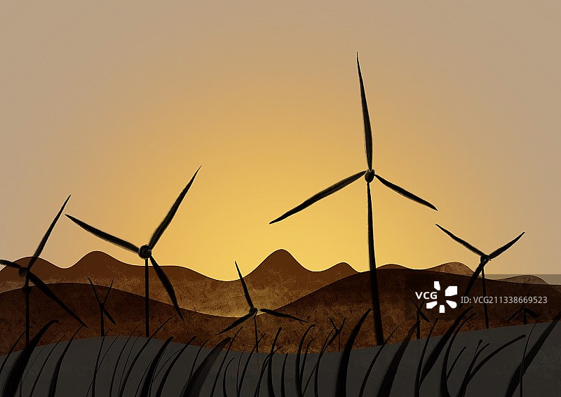 黄昏中的风力发电机图片素材