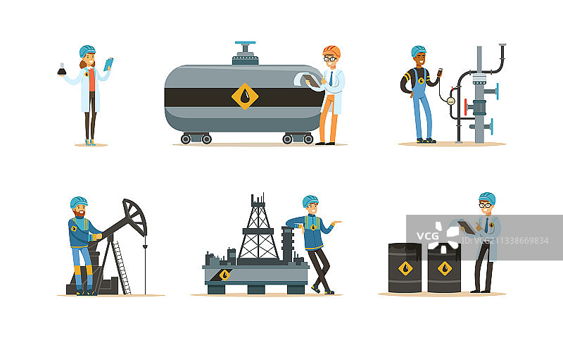 在石油中工作的工程师和工人图片素材