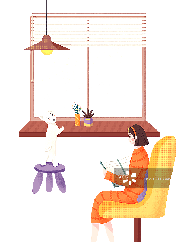 宠物狗望着正在看书的女孩图片素材