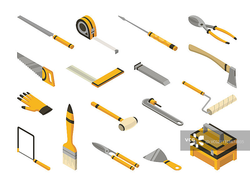 2.5D手动工具详细图标套装图片素材