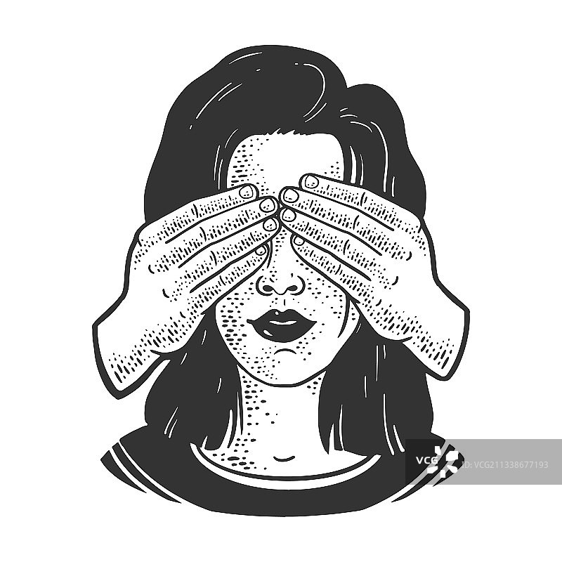 手绘遮住眼睛的女孩图片素材