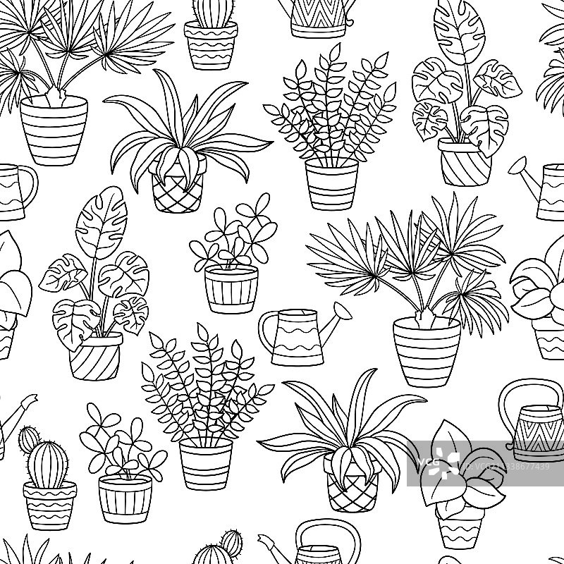 室内植物套装无缝图案图片素材