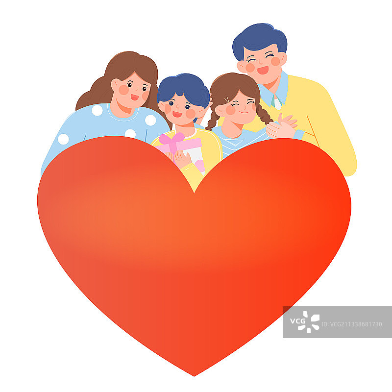 一家四口开心在一起矢量插画元素图片素材