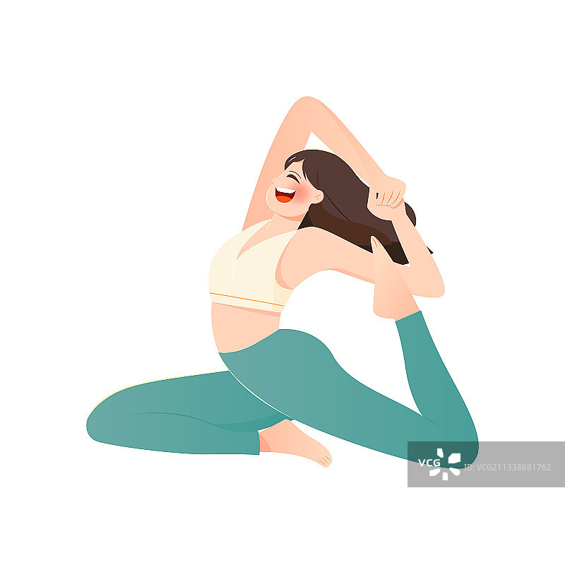 女孩拉伸练习瑜伽矢量插画人物元素图片素材