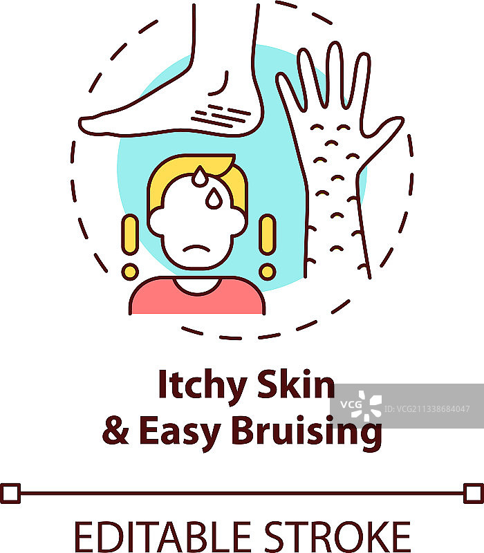皮肤瘙痒和容易瘀伤概念图标图片素材