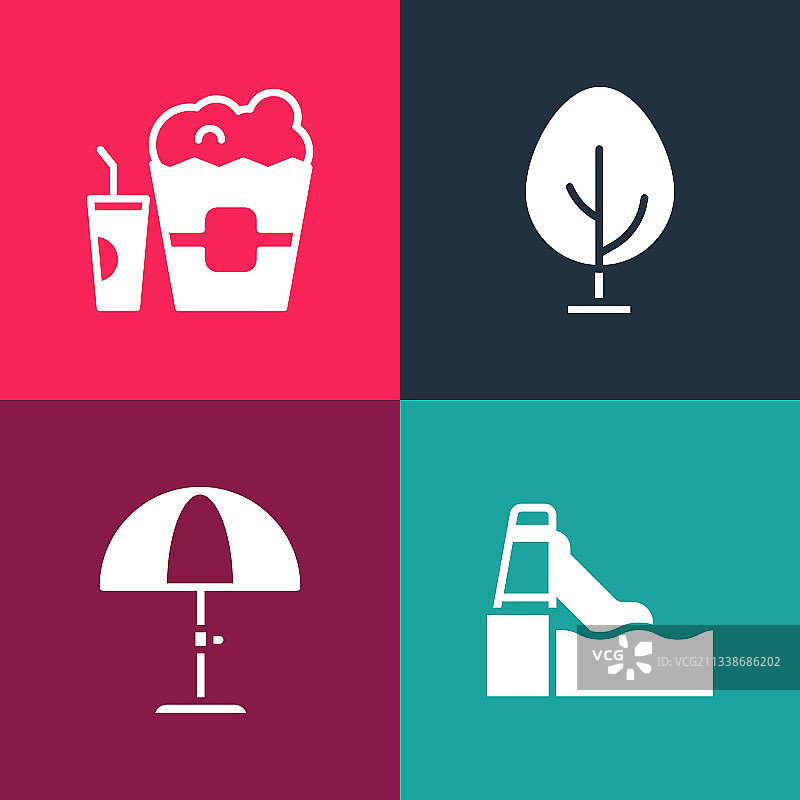 波普艺术滑水道遮阳伞套装图片素材