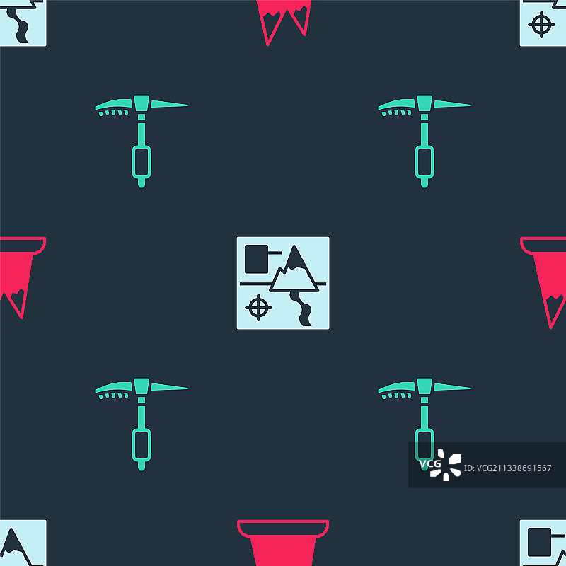 折叠地图、冰镐登山元素组合图片素材