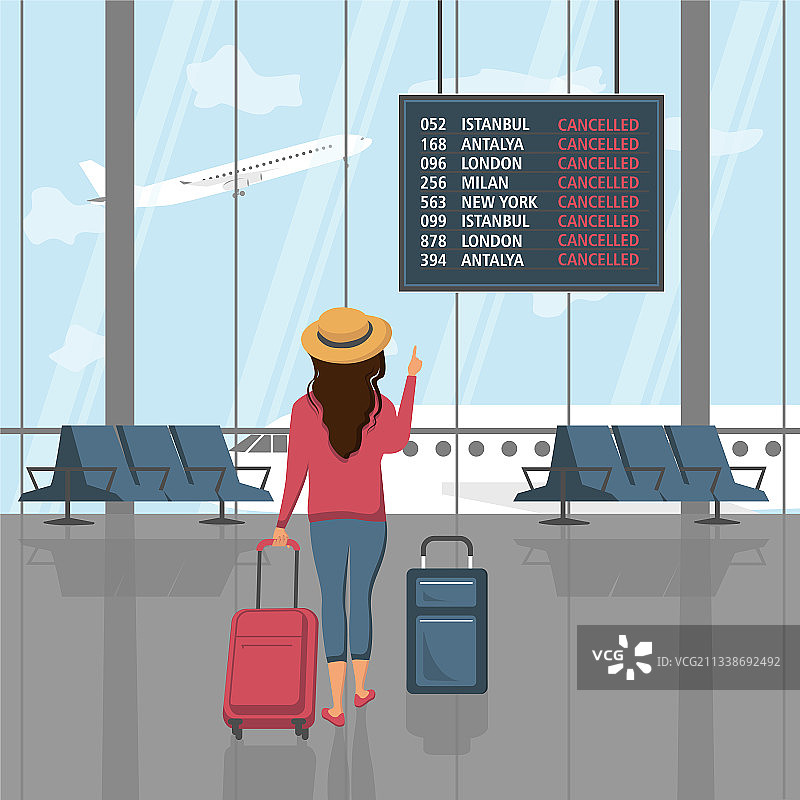 航班取消，携带行李的乘客图片素材