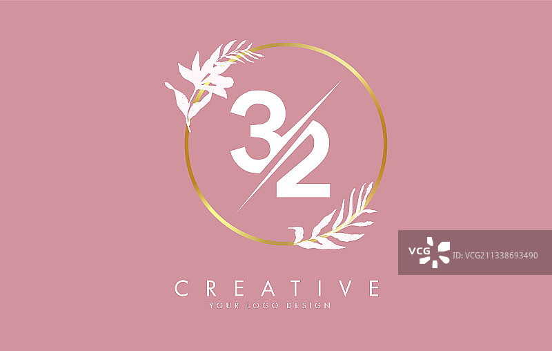 金色圆圈数字32 Logo设计图片素材