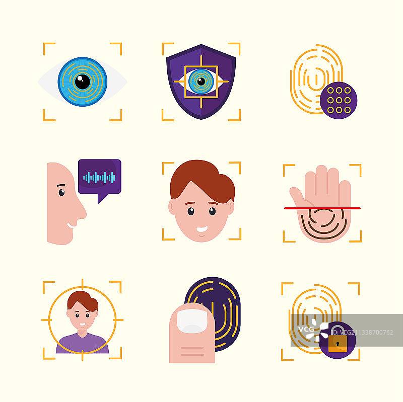 九个生物识别图标图片素材