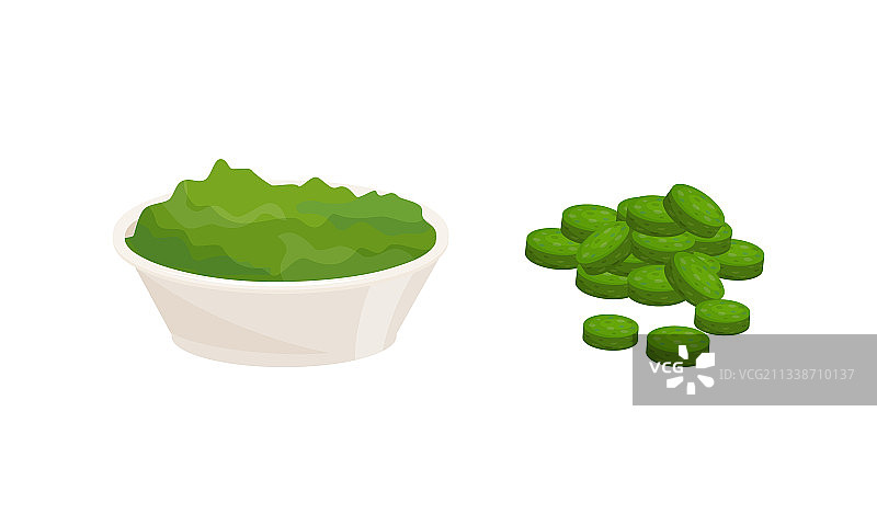 作为膳食补充剂和天然食品的螺旋藻图片素材