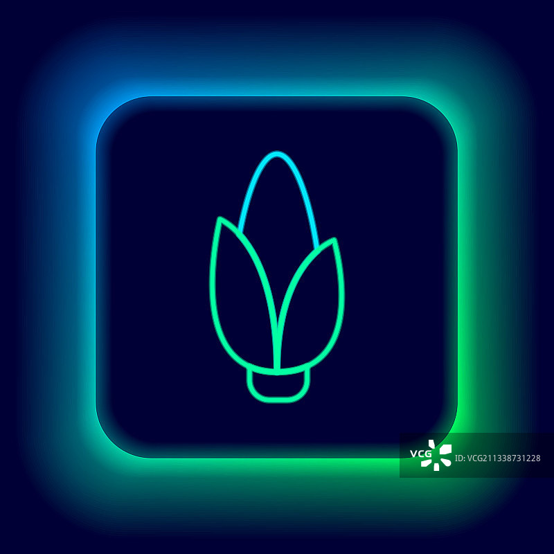 黑色背景上的发光霓虹玉米线条图标图片素材