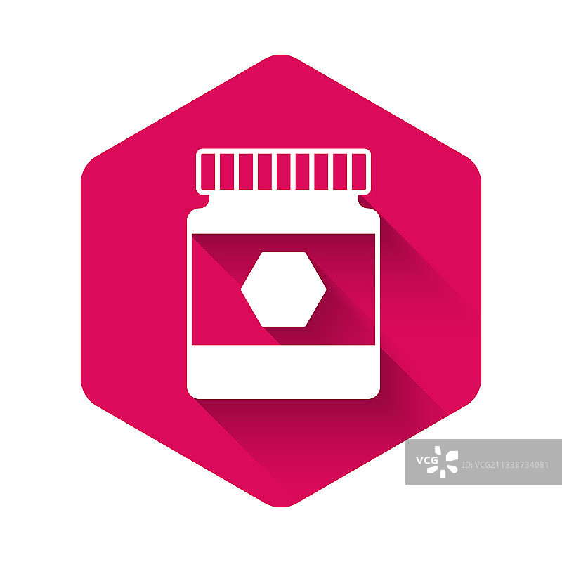 白色蜂蜜罐图标，长阴影隔离图片素材