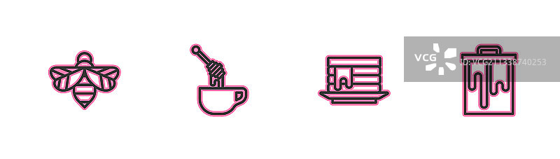 蜜蜂、煎饼、蜂蜜勺图片素材