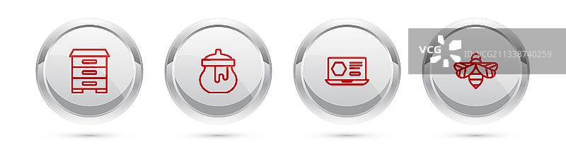 蜂巢蜜蜂蜂蜜罐子在线线性图标集图片素材