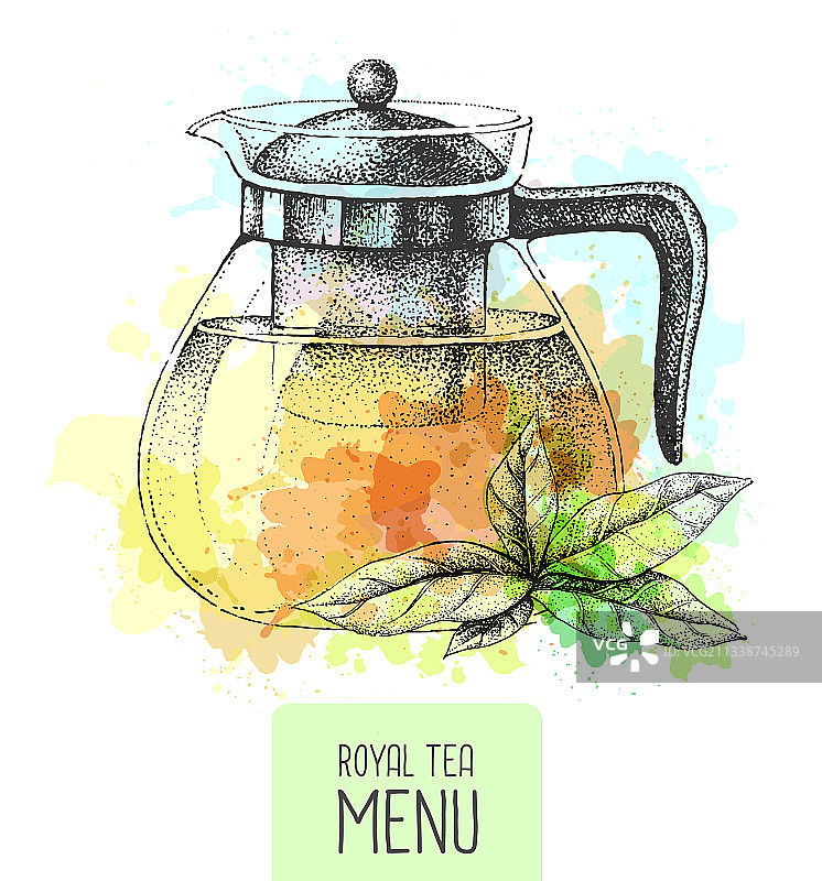 水彩背景下的艺术茶壶图片素材