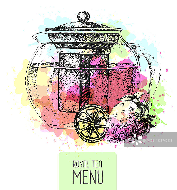 水彩背景下的艺术茶壶图片素材