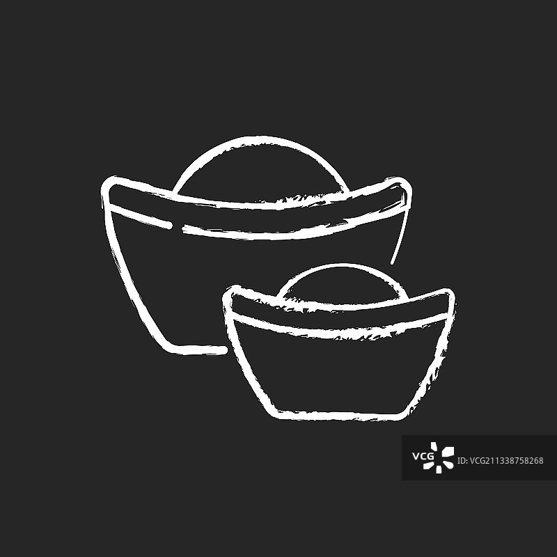 黑色背景上的中国金元宝粉笔白色图标图片素材