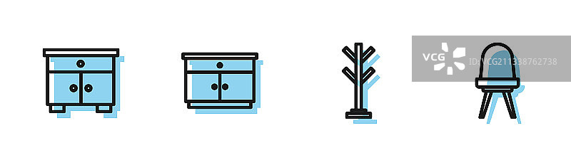 线条衣帽架家具床头柜组合图片素材
