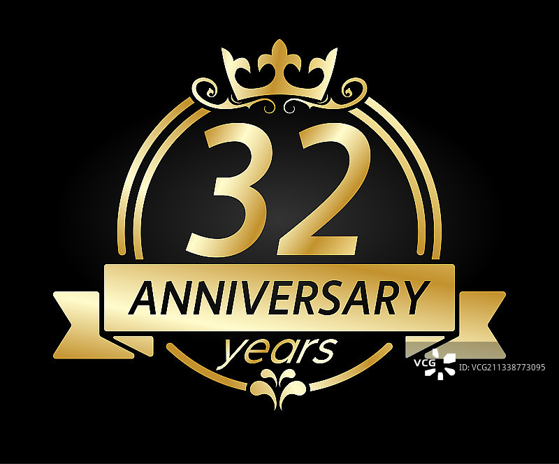 32周年金色皇冠圆形框架图片素材
