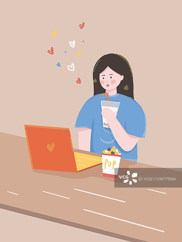 少年一边喝奶茶吃零食一遍追剧图片素材