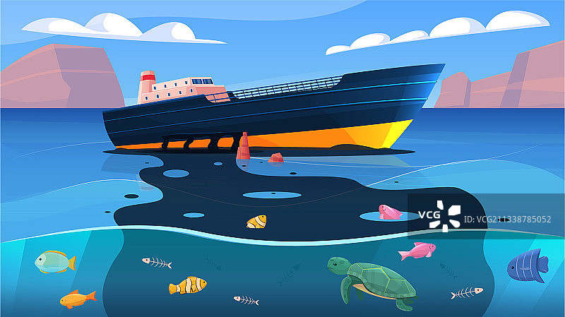 海洋污染扁平风格构图图片素材