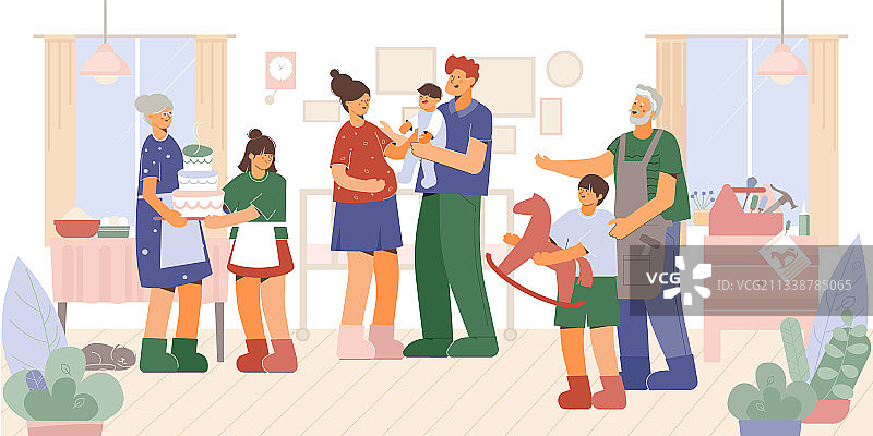 家庭世代扁平化构成图片素材