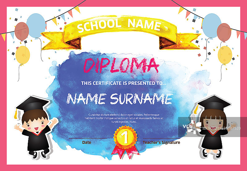 彩色儿童文凭证书背景图片素材