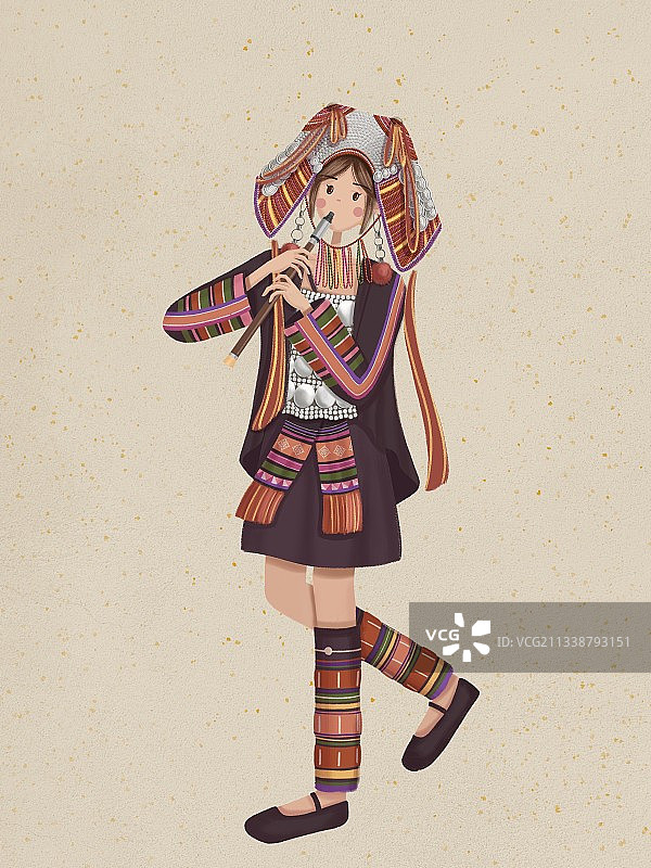 吹巴乌的哈尼族少女图片素材