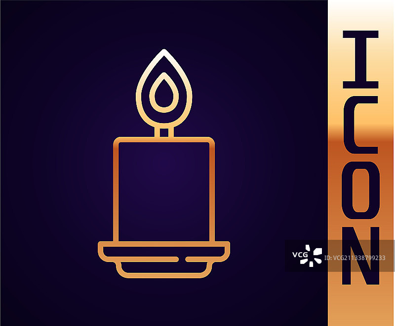 黑色背景上的金色线条燃烧蜡烛图标图片素材