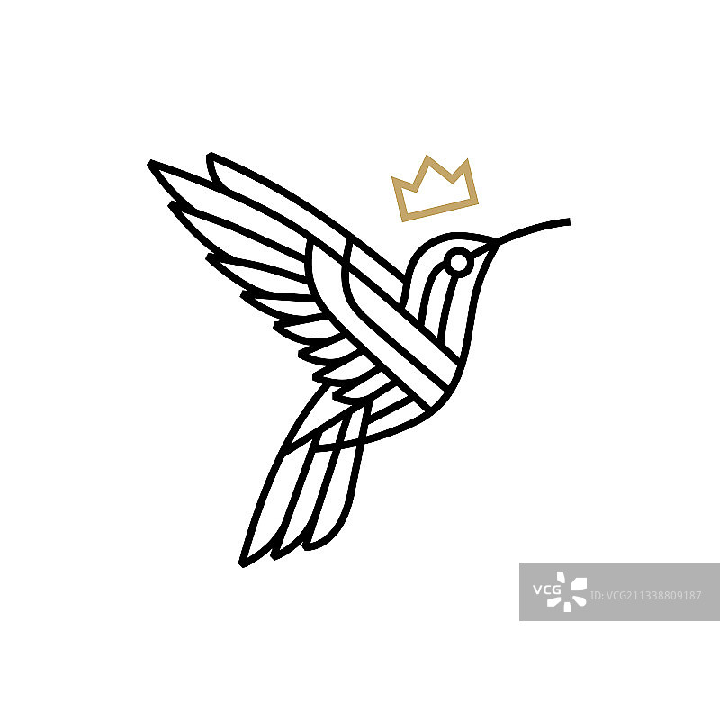 蜂鸟国王皇冠单线轮廓标志图标图片素材