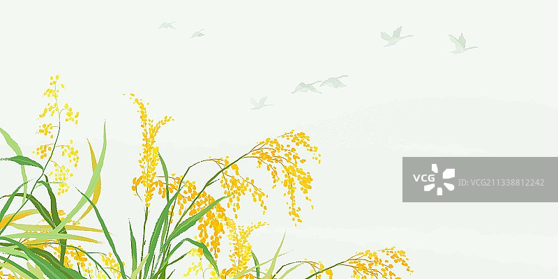 二十四节气中国风传统文化插画设计分层元素秋分水稻大雁图片素材