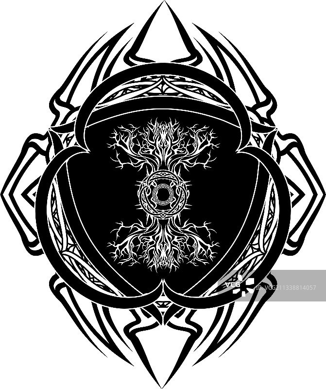 黑暗凯尔特风格的世界树维京生命之树图片素材