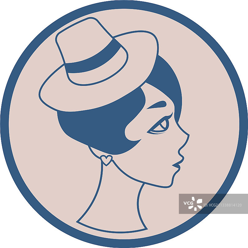 戴帽子的可爱复古女孩侧面图片素材