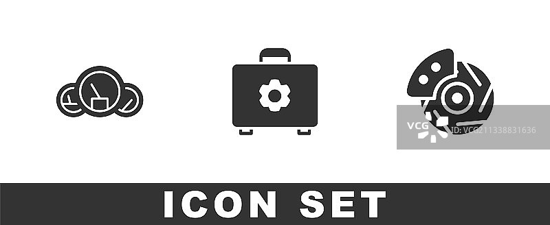 车速表、工具箱和汽车刹车盘组件图片素材