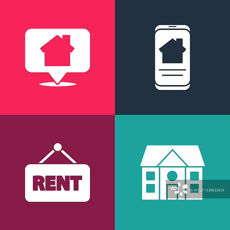 波普艺术房屋出租在线标志合集图片素材