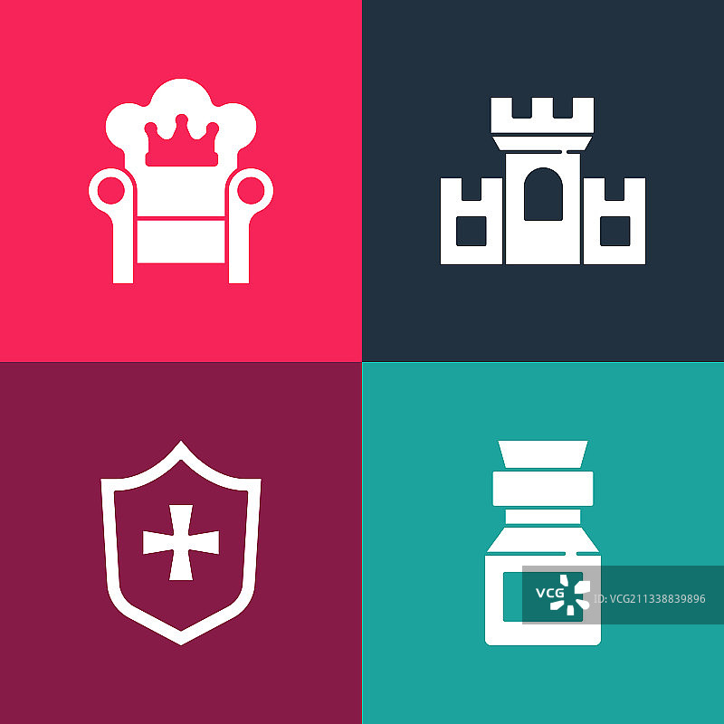 波普艺术瓶装毒药盾牌城堡图案图片素材