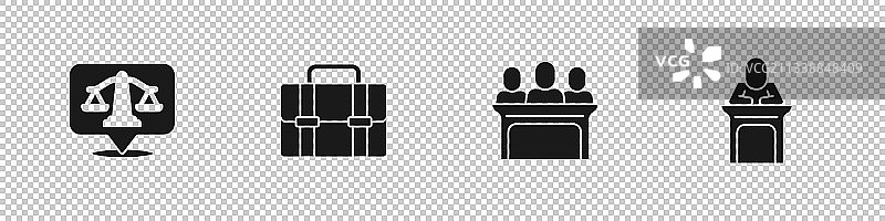 天平正义公文包陪审员和法官组合图片素材