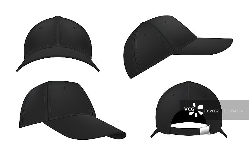 黑色棒球帽逼真模型套装图片素材