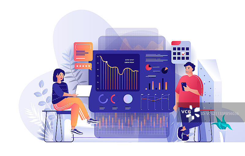 大数据分析扁平风格落地页图片素材