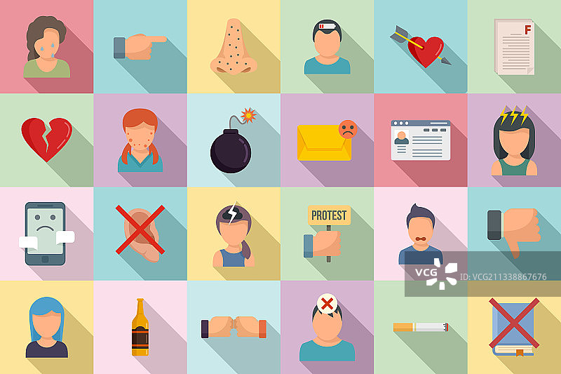 青少年问题图标扁平风格图片素材