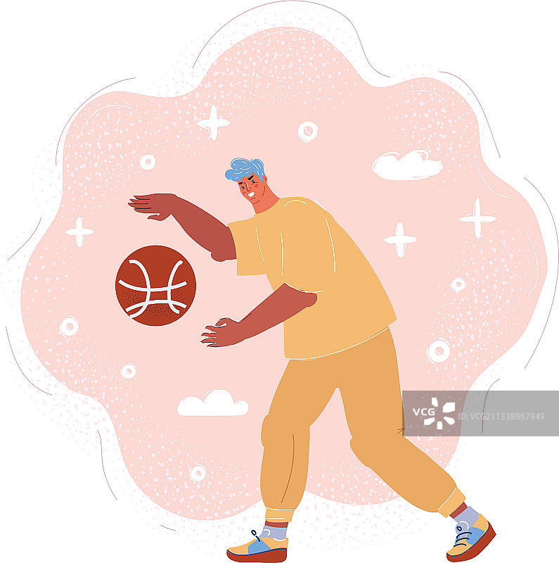男人在粉色背景上打篮球图片素材