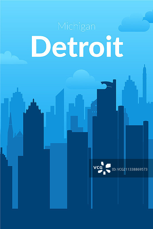 美国底特律著名城市景观背景图片素材