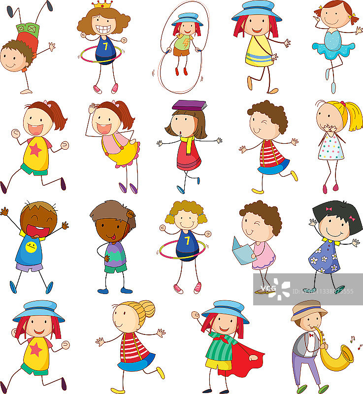 涂鸦风格的不同儿童图片素材