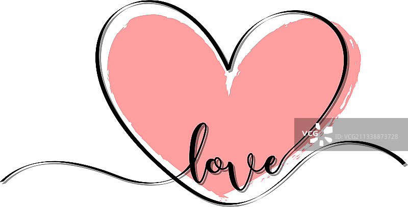 手绘粉色爱心与爱字体图片素材