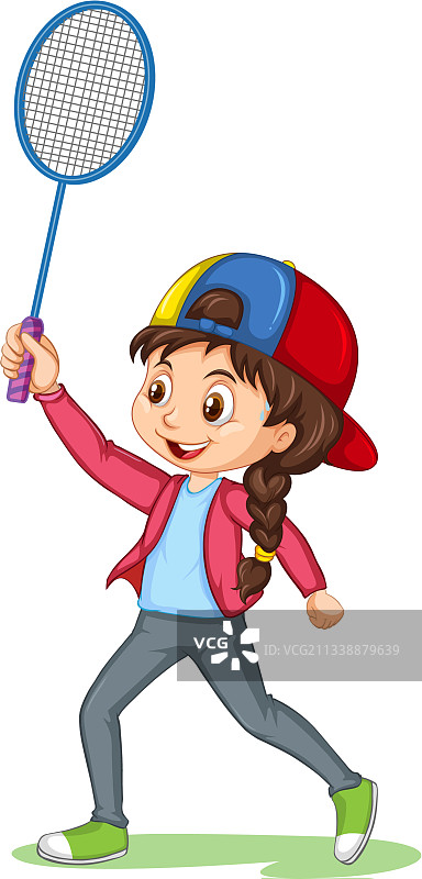 打羽毛球的可爱卡通女孩图片素材