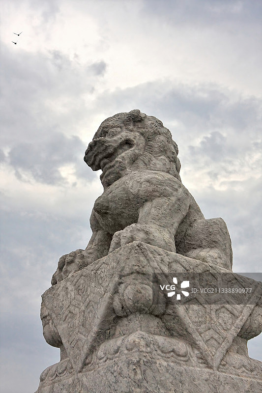 颐和园十七孔桥上的石狮图片素材